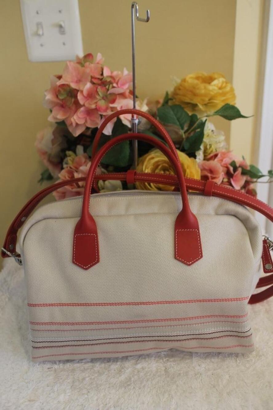 LONGCHAMP CANVAS LEAHTER SATCHEL BAG PURSE (PU3000